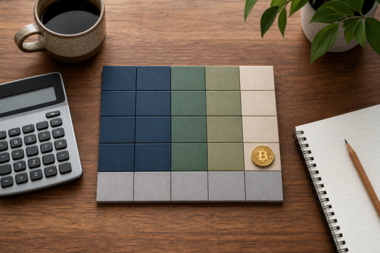 Calculator and allocation grid showing a measured crypto position.